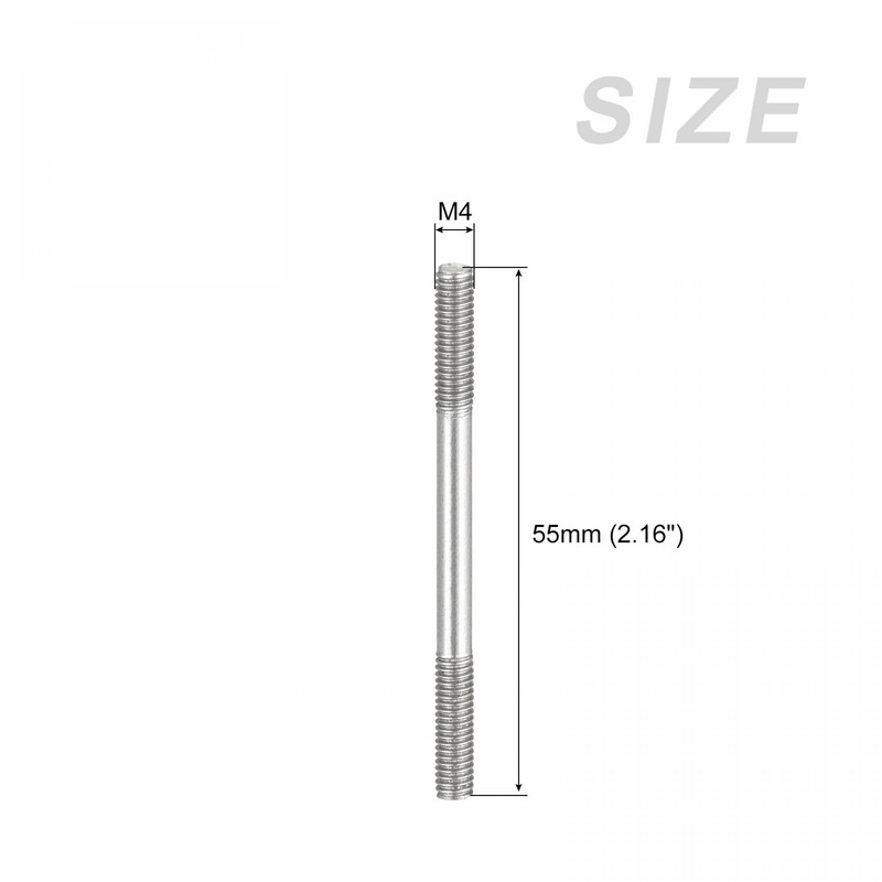sourcing map Double Ended Stud Screws (M4 Thread 55mm Length)