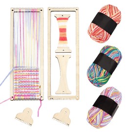 AHANDMAKER 2 Sets Weaving Loom Kit Weaving Frame Set with Yarns,Rods,Combs,Shuttles 2.6 x 8 Inch Wood Bookmark Knitting Loom for Adults Weaving Lovers, Contains Enough Weaving Yarn