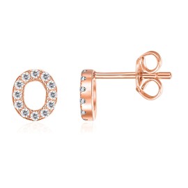 PAVOI 14K Rose Gold Plated Sterling Silver CZ Alphabet Letter Earrings | Initial Earrings for Women | Letter O