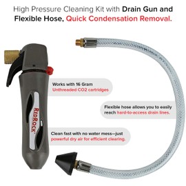 RedRock Gallo Drain Gun AC Drain Line Air Blaster Cleaner Tool for HVAC, Unclogs Condensate Pipes, High Pressure Cleaning Kit with Drain Gun and Flexible Hose, Quick Condensation Removal
