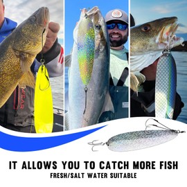 THKFISH Magnum Flutter Spoon Fishing Spoon Lures, 2 Pcs 8" Large Saltwater Fishing Lures for Striped Bass, Walleye, Salmon, Big Trolling Freshwater Striper Fishing Spoons Fishing Lures…