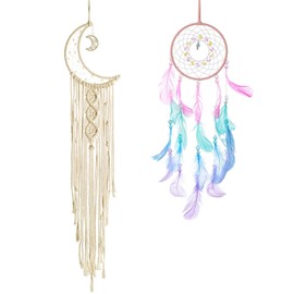 BDSHUNBF 2 Pcs Dream Catcher, Half Circle Moon Dream Catcher, Handmade Unique Dreamcatcher Beads and Feathers, Bohemian Dream Catcher, Bedroom Wall Hanging Ornaments Crafts(Colorful)