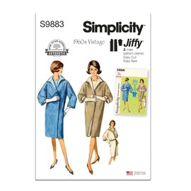 Simplicity Misses' Vintage 1960's Reversible Kimono Sleeve Coat Sewing Pattern Packet, Design Code S9883, Sizes 8-10-12-14-16