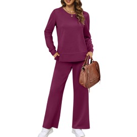 XIEERDUO Women 2 Piece Outfits Fall Fashion Long Sleeve Tracksuit Winter Travel Sweatsuit Loose Wide Leg Loungewear Comfy Airport Resort Wear Women's Vacation Track Suit Purple M