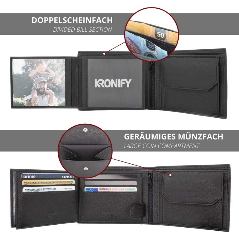 Men's Leather Wallet, Black, - TÜV Tested, RFID Protection I