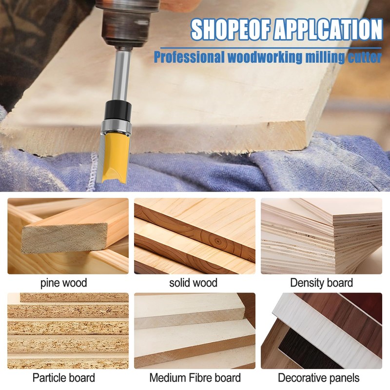 16Pcs 1/4 Inch Shank Flush Trim Router Bit Set Top