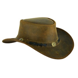 Leatherick Cowboy Hat Genuine Suede Australian Style Western Outback Bushskin Hat, Brown (braided)