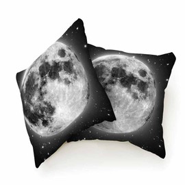 Beabes Decor Throw Pillow Case Full Moon Bright with Stars in Black Universe Set of 2 Cushion Covers 18X18 Inch for Women Men for Couch Bedroom Living