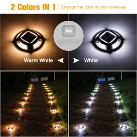 VOLISUN Solar Driveway Lights Dock Marine Lights 20 Pack,2 Colors in 1,Outdoor LED Deck Lights,Solar Powered Waterproof Warning Step Lights for Driveway Sidewalk Pathway (White/Warm White)