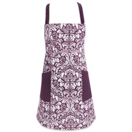 DII Cotton Adjusatble Women Kitchen Apron with Pockets and Extra Long Ties, 37.5 x 29, Cute Apron for Cooking, Baking, Gardening, Crafting, BBQ-Damask Eggplant