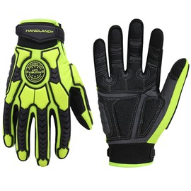 HANDLANDY Anti-Vibration Gloves Men Shockproof Work Gloves, Padded Palm Grip Heavy Duty Work Gloves (Hi-vis Green, XL)