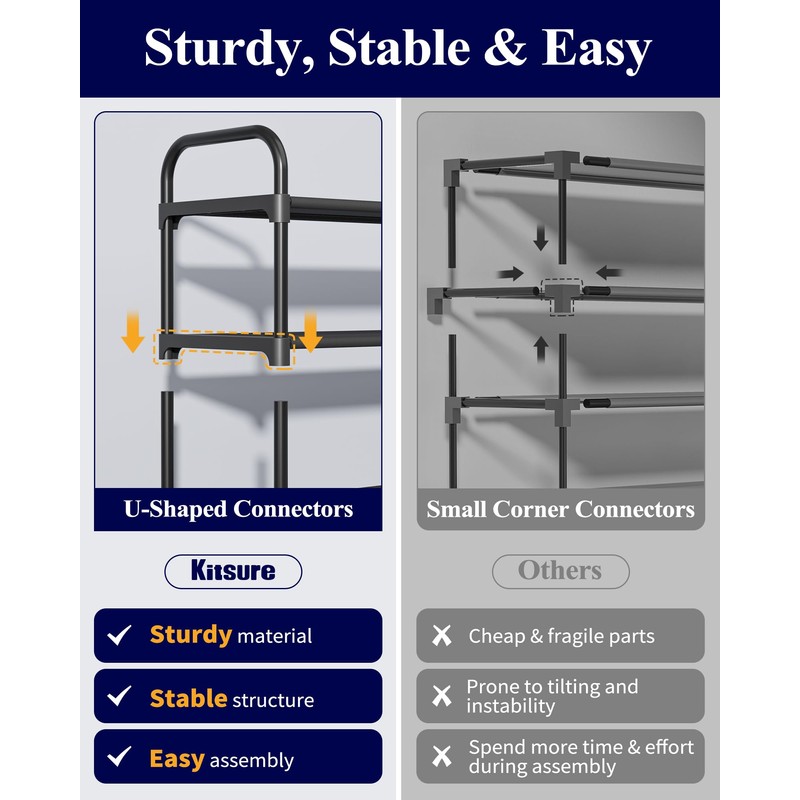 Kitsure Extra-Long Shoe Rack for Closet, Shoe Organizer for Front