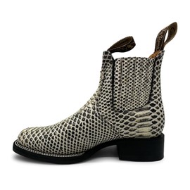 The Western Shops Men’s Genuine Leather Square Toe Embossed Python Snake Print Short Ankle Cowboy Boot (10.5, Natural)