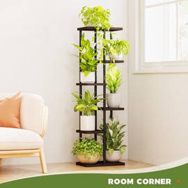 Bamworld Tall Plant Stand Indoor 6 Tier Metal Corner Plant Shelf Black Plant Holder Large Plant Rack for Mutiple Plants Pots for Patio Garden Balcony Living Room