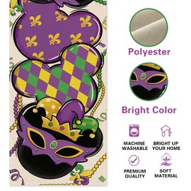 Croar Mardi Gras Table Runner, Mask Fleur De Lis Diamond New Orleans Carnival Kitchen Dining Table Decoration, Masquerade Burlap Indoor Outdoor Home Decor Party Supply 13 x 72 Inches