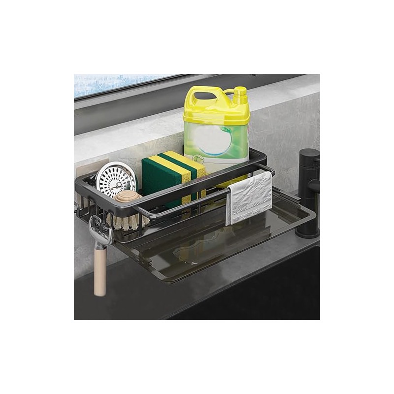 Hanging Sink Organiser, Sink Organiser with Drain Pan, Kitchen Sponge