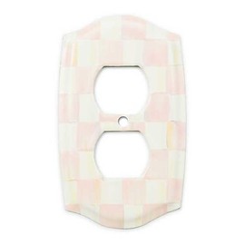MACKENZIE-CHILDS Outlet Cover, Decorative Double-Outlet Cover Plate, Pink-and-White Rosy Check