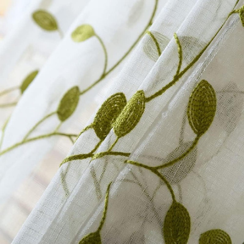 TIYANA Leaf Pattern Lace Curtains, Light Green Ivy Leaves, Set
