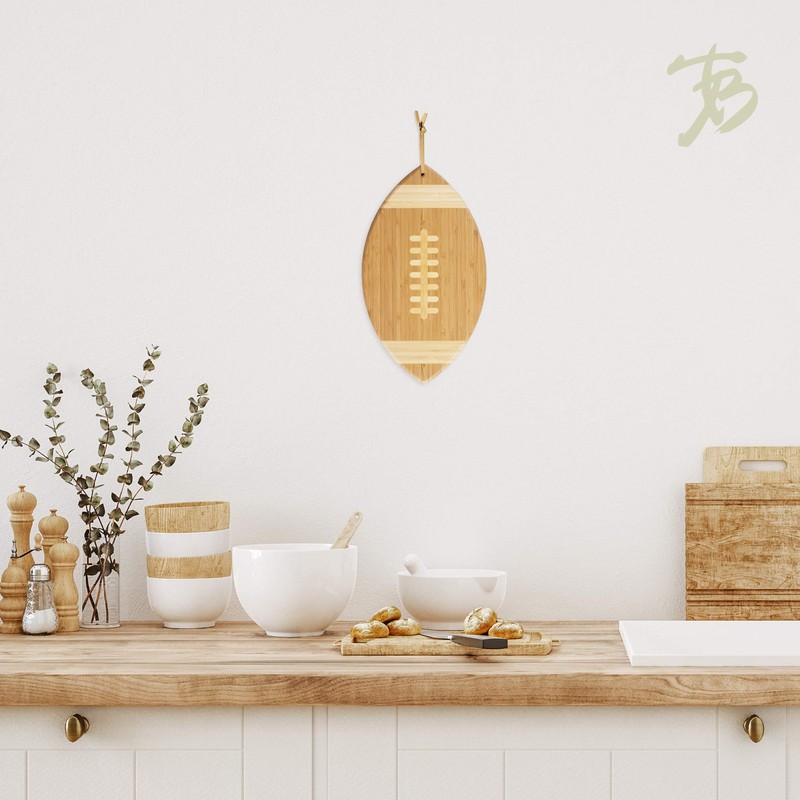 Totally Bamboo Football Shaped Bamboo Wood Cutting Board and Charcuterie