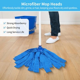 6 Pcs Microfiber Mop Heads, Blue Wet Dry Head Refills, High Absorbency Mop Replacements, Multi-Directional Cleaning, Compatible with Standard 3/4" Threaded Poles