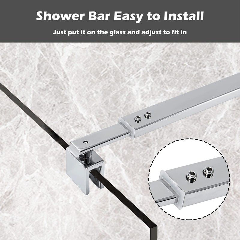 Polished Silver Stainless Steel Wall-to-Glass Bathroom Shower Support Bar Arm