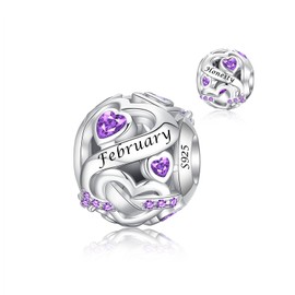Alstiva Birthstone Charm 925 Sterling Silver 5A Cubic Zirconia Charm Pendant for Bracelet Charm Bead Pendant for European Bracelets Necklaces Jewellery Gift for Women, Sterling Silver, Cubic Zirconia