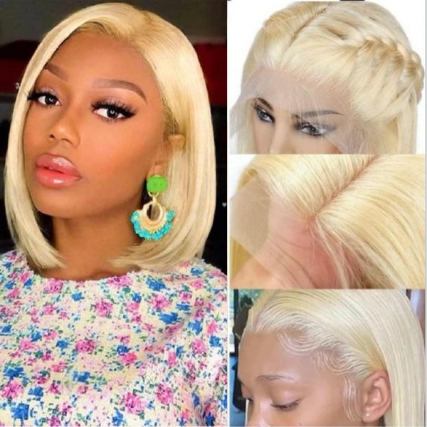 SUPLERLOOK 613 Bob Wig Human Hair 13x4 Lace Front Wigs Huaman Hair Blonde Lace Front Glueless Wig Human Hair Pre Plucked with Baby Hair 210% Density(12inch)