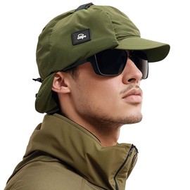 Clakllie Winter Baseball Trapper Hat Ushanka Russian Eskimo Cap Flat Brim Trucker Hats Trooper Caps with Earflaps,Green