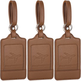 Teskyer 3 Pack Luggage Tags for Suitcases, Luggage Labels, Microfiber Leather, Strong, Durable, Noticeable, Travel Tags for Luggage, Travel Accessories, Brown