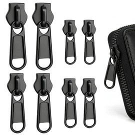 Zipper Pulls, Set of 8, 4 Sizes, Zipper, Slider, Replacement Zipper Tab, Repair Replacement Part, Easy to Use, Durable, Compact and Easy to Carry (Black)
