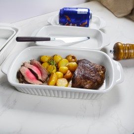 dingdaer Small Au Gratin Baking Dish 9 x 6 , Set of 4, 23 Oz Ceramic Casserole Dishes with Handles, for Oven Roasting, Au Gratin Pans Set for 1 or 2 person servings, Lasagna, Pie, Gratin, for Kitchen and Home