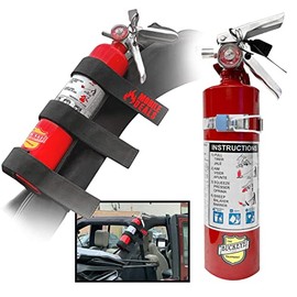 Dry Chemical 2.5 Pounds lbs Fire Extinguisher with Vehicle Bracket and Mobile Deals Adjustable Roll Bar Holder Mount Compatible with Jeep Wrangler Unlimited, CJ, JK, TJ - Durable Strap