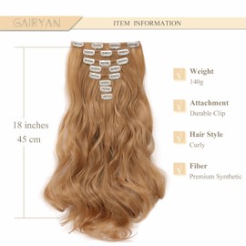 Gairyan Clip in Extensions Haarverlängerungen Teile Gewellt Lang Synthetik Haarteile Clip in Haarverlängerung Wellige 45cm Lockige Kunsthaar für Damen, Dunkelblond