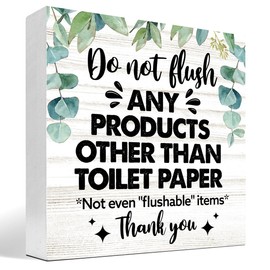 Do Not Flush Any Products Other Than Toilet Paper Bathroom Wooden Box Sign Desk Decor,Funny Bathroom Wood Block Sign Desk Shelf Decor (Leaves)