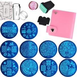 LiBiuty Nail Templates Nail Plates Nail Stamping Templates Stamper Scraper Kit 15 Manicure Plates Set with 2 Stamper 2 Scraper 1 Nail Plate Storage Bag Organizer…