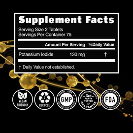 Premium Potassium Iodide Tablets, Natural KI Pills to Support Immunity, 130 mg per Serving, 300 Count