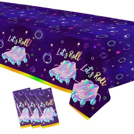Srua Don Roller Skating Party Decorations Tablecloth, Roller Skate Birthday Party Supplies Table Cover, Let's Roll Skate Table Decorations, 3 Pack, 86in x 55in