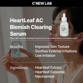 C’NEW LAB Heartleaf AC Blemish Clearing Serum 50ml (1.69 fl.oz.) | Soothing & Skin Texture Refining Serum, Oil Control, Lightweight Essence | Heartleaf Extract, Niacinamide 5%, Korean Skin Care
