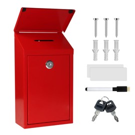 Metal Suggestion Box Donation Box with Slot Drop Box with Lock and Key Collection Box Mailbox Wall Mount Dropbox（10.2×5.6×2.8inch） Ballot Box for Home Office Outdoor（Red）