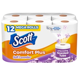 Scott Scott ComfortPlus Toilet Paper with Soft Lavender Scented Tube, 12 Mega Rolls, 310 Sheets per Roll, Septic-Safe, 1-Ply Toilet Tissue