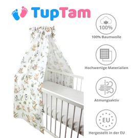 TupTam Baby Cot Canopy with Crown and Bow, Safari/Lion/Brown/Leaves/Green, ca. 160x240 cm