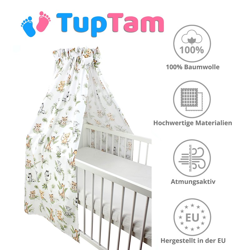 TupTam Baby Cot Canopy with Crown and Bow, Safari/Lion/Brown/Leaves/Green, ca.