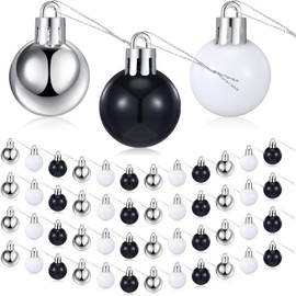 Sumind 48 Pieces Christmas Ball Ornaments Mini Shiny Multicolor Christmas Ball Ornament Xmas Miniature Ball Tree Decorations for Christmas Tree Party Holiday Decor(Black, White, Silver,1.2 Inch)