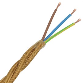 3 m Textile Cable Gold Twisted 3 x 0.75 mm² Fabric Cable 3G Power Cable Fabric Coated for Restoration and New Construction