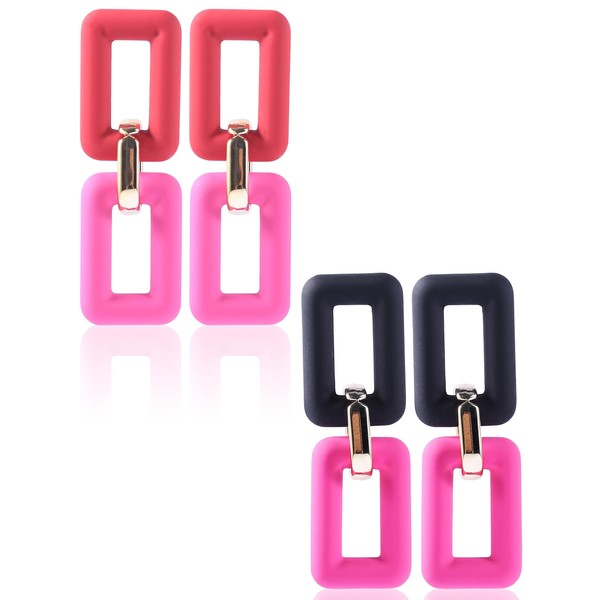 2 Pairs Acrylic Link Statement Earrings for Women, Chunky Chain