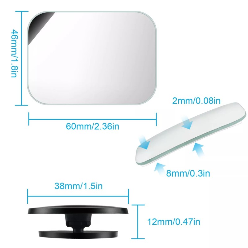 mingo-tech Universal 2Pcs Blind Spot Mirrors- 360° Wide Angle Convex