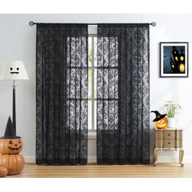 Black Lace Curtains 84 inch Damask Sheer Curtain Panels for Living Room Bedroom Luxury Vintage Light Filtering Victorian Drapes Black Window Treatment Sets Rod Pocket 2 Panels 54" W