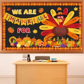gisgfim 59 Pcs Thanksgiving Turkey Bulletin Board Set We Are Thankful Autumn Fall Thanksgiving Classroom Decorations Pumpkin Maple Leaves for Cutouts for DIY Craft Harvest School Home Wall Decorations