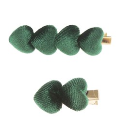 Womens Girls Set of 2 Velvet Puffy Hearts School Birthday Party Hair Accessories Styling Clip Barrette Slide Hairpin Sectioning Grips Concorde Beak Duckbill Clamp Alligator Crocodile (Emerald Green)