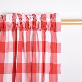 Short Tier Curtains Cotton Cafe Curtains 36 Inch Length Buffalo Check 2 Panels Window Treatment Basement Small Plaid Gingham Pattern Rod Pocket Window Curtains for Kitchen Bathroom Red White 54"x36"